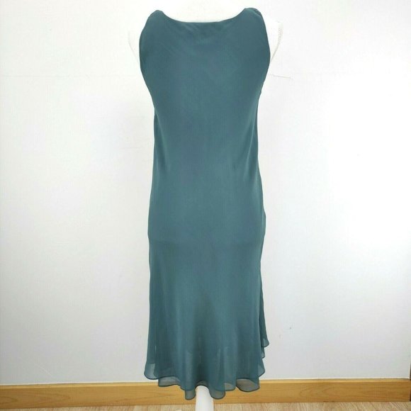 Eileen Fisher Size XS 100% Silk Georgette Sleeveless Sheer Teal Dress - Picture 3 of 9